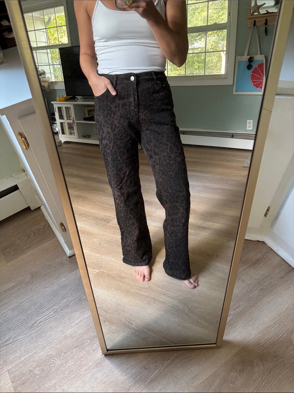 Women’s High-Rise Brown Leopard Print Jeans - Picture 1 of 5